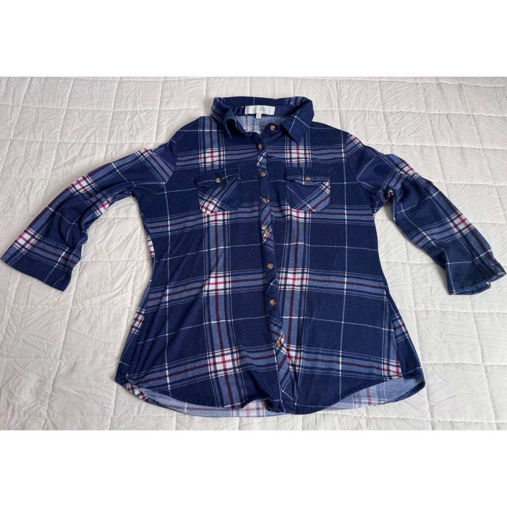 Eden & Ollie Kids Plaid Button Down Shirt Long Sleeve Blue Red White Size M‎